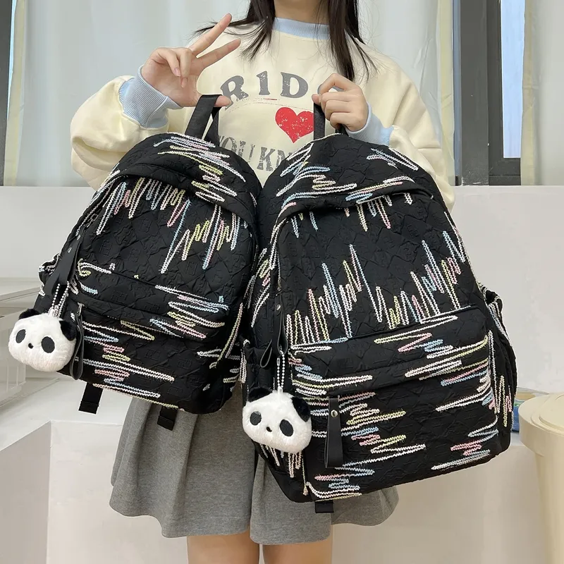 LUVISTRUE Composite Cloth Backpack Women's White/Black/Pink/Yellow-11