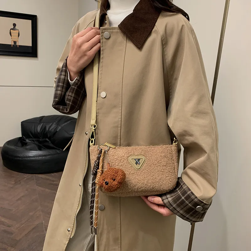 LUVISTRUE Faux Lambswool Shoulder Bags Cell Phone Pouch Crossbody Bags Women's White/Khaki/Brown-17