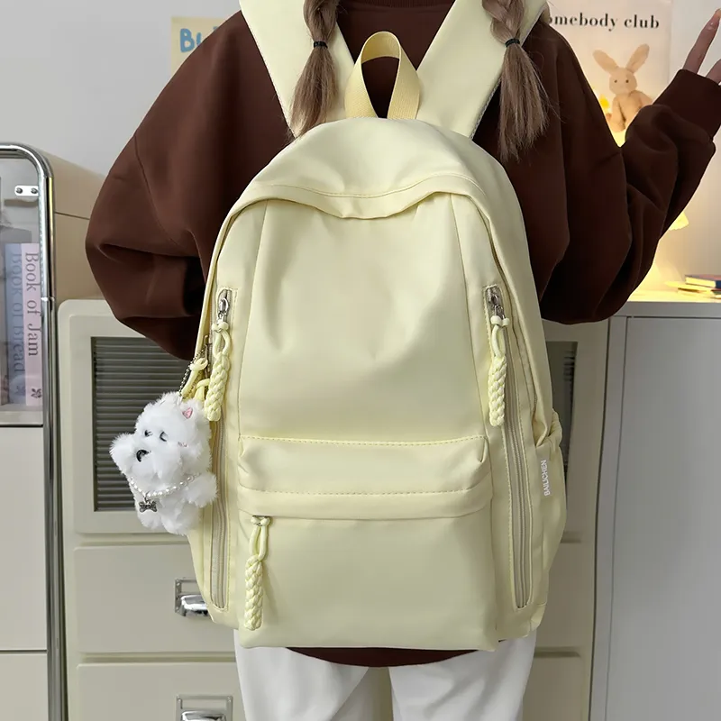 LUVISTRUE Nylon Backpack Unisex Black/Pink/Burgundy/Light Yellow-20