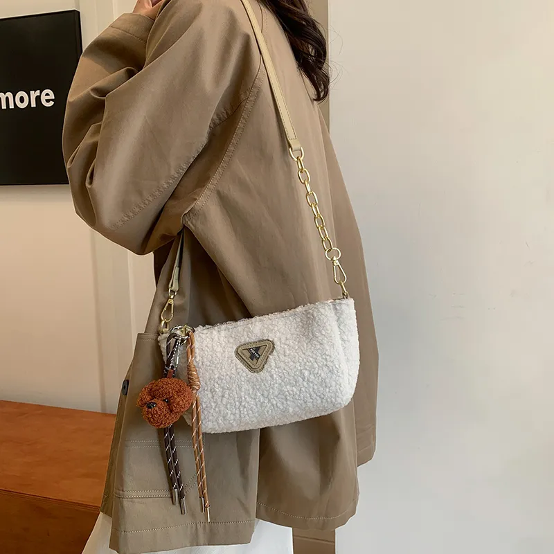 LUVISTRUE Faux Lambswool Shoulder Bags Cell Phone Pouch Crossbody Bags Women's White/Khaki/Brown-12