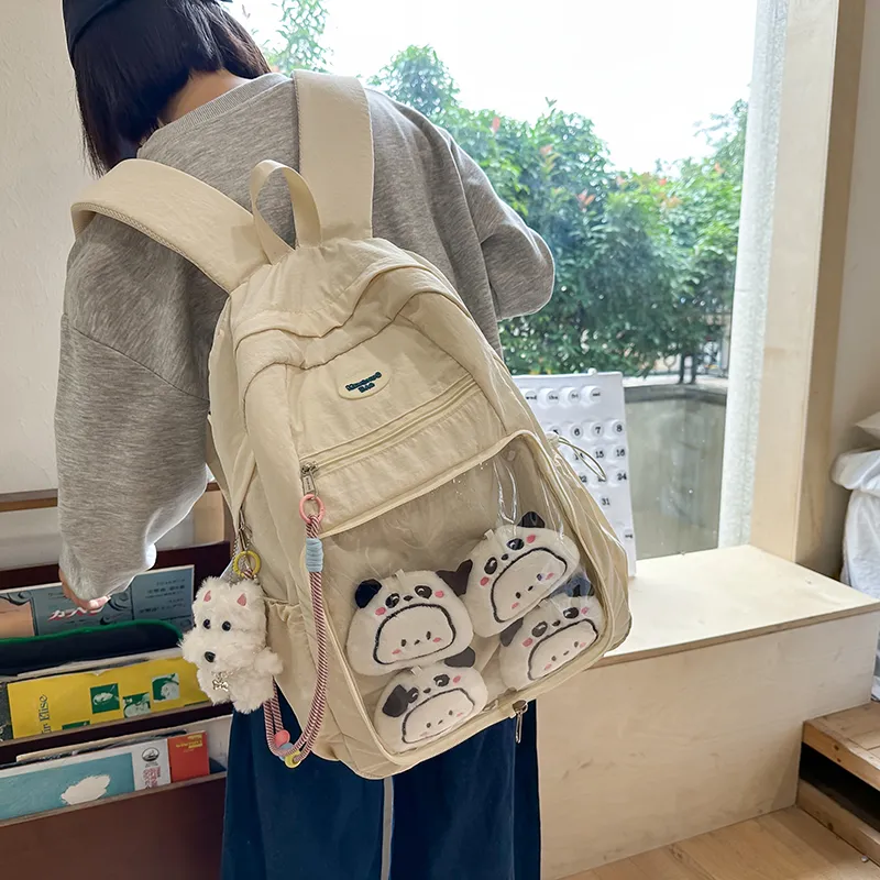 LUVISTRUE Nylon Fabric Backpack Regular Unisex White Blue/Yellow Black/Gray-8