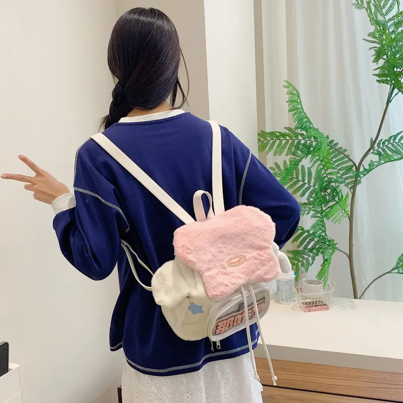 LUVISTRUE Plush Backpack Regular Women's White/Black-2