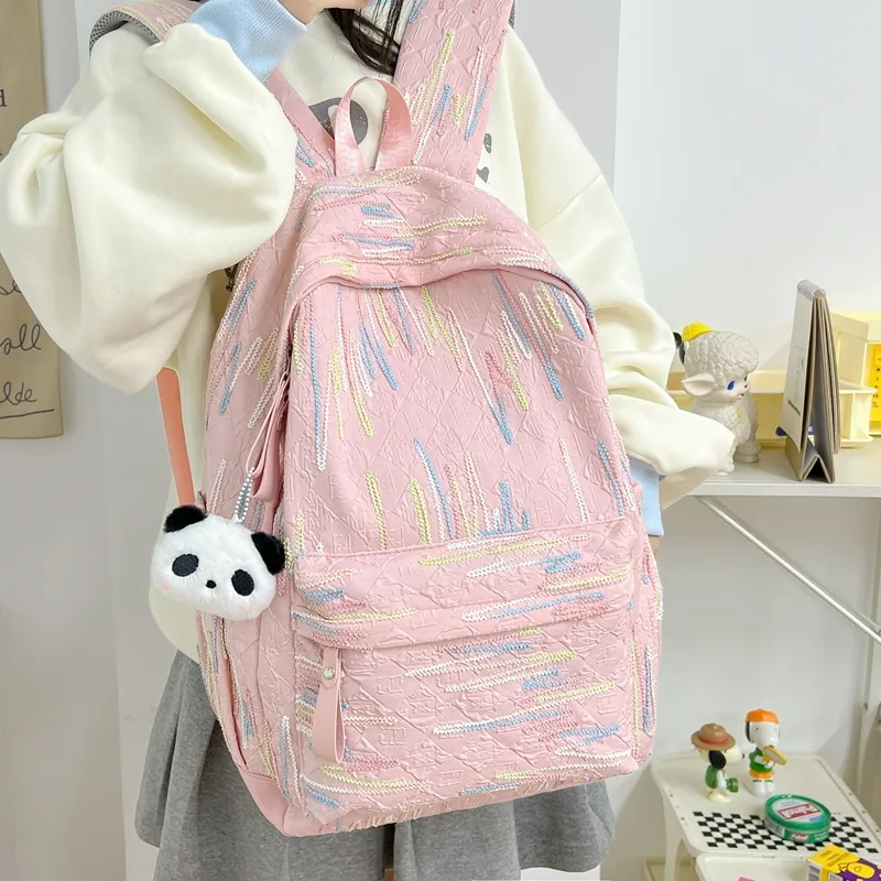 LUVISTRUE Composite Cloth Backpack Women's White/Black/Pink/Yellow-16