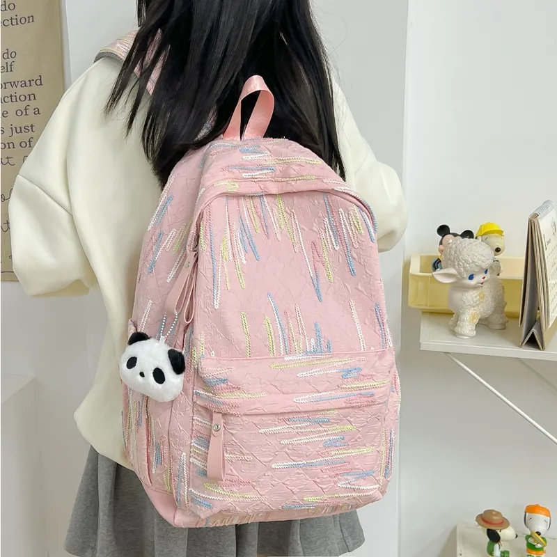 LUVISTRUE Composite Cloth Backpack Women's White/Black/Pink/Yellow-13