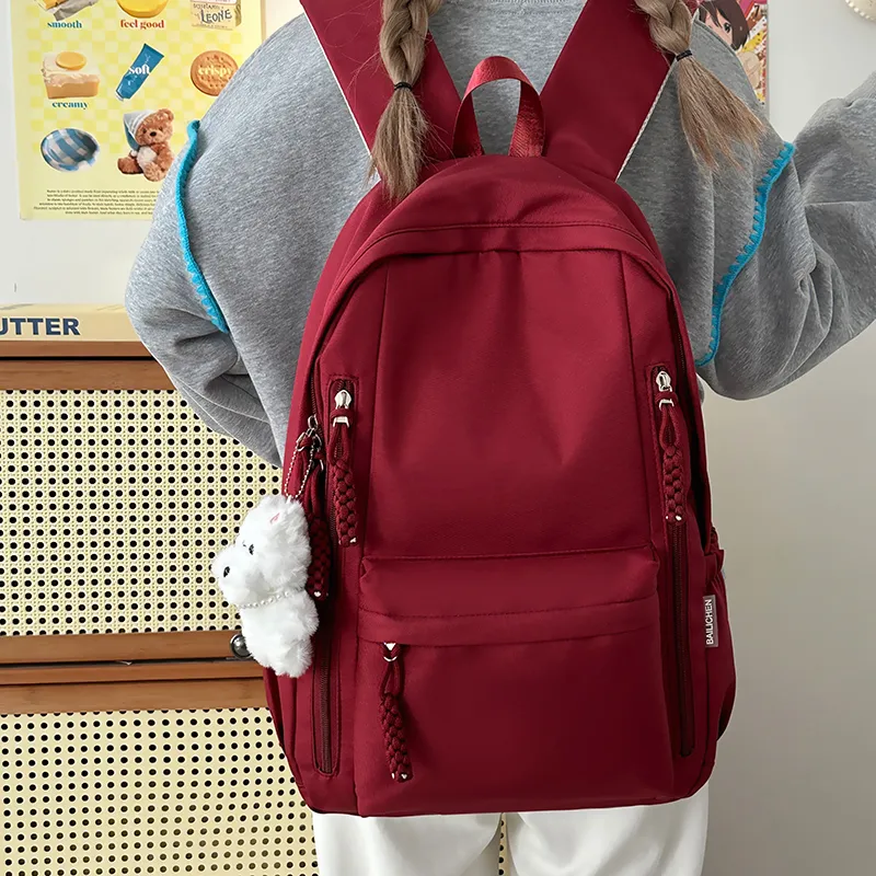LUVISTRUE Nylon Backpack Unisex Black/Pink/Burgundy/Light Yellow-14