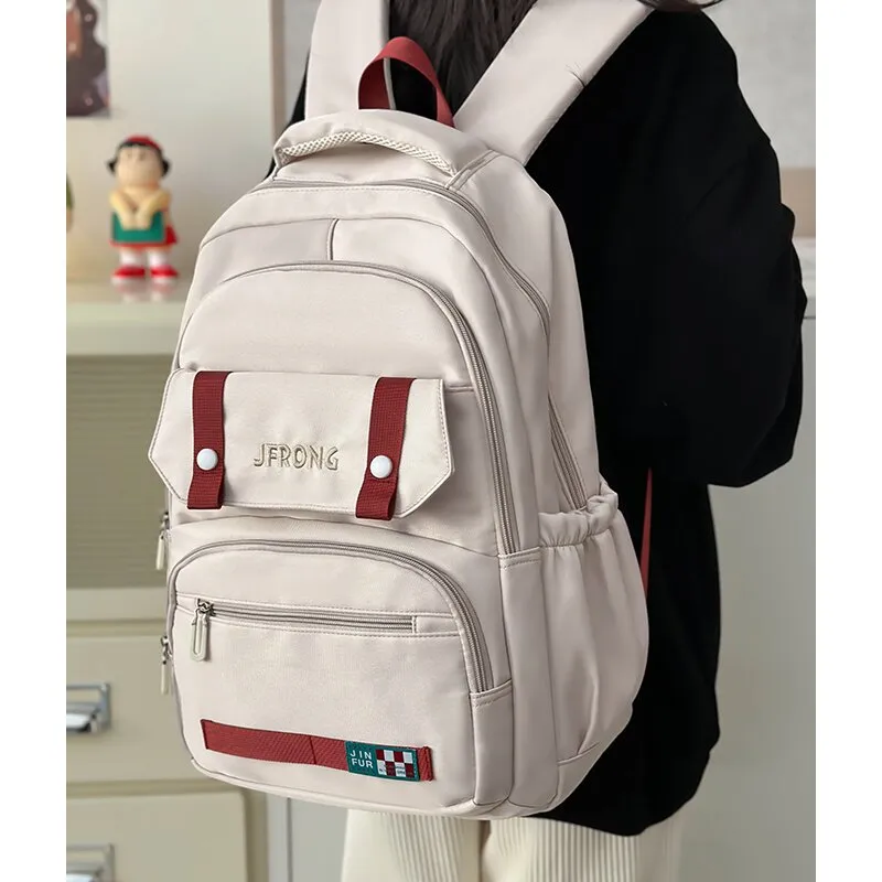 LUVISTRUE Nylon Fabric Backpack And Laptop Bag Regular Unisex Ecru/Black/Red/Khaki-2
