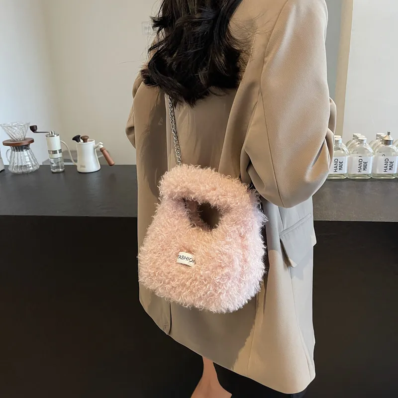 LUVISTRUE Plush One Shoulder Handbags Regular Women's Ecru/Gray/Pink/Khaki-20