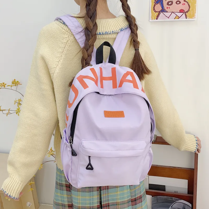 LUVISTRUE Nylon Fabric Backpack Unisex White/Black/Purple/Khaki/Pink-18
