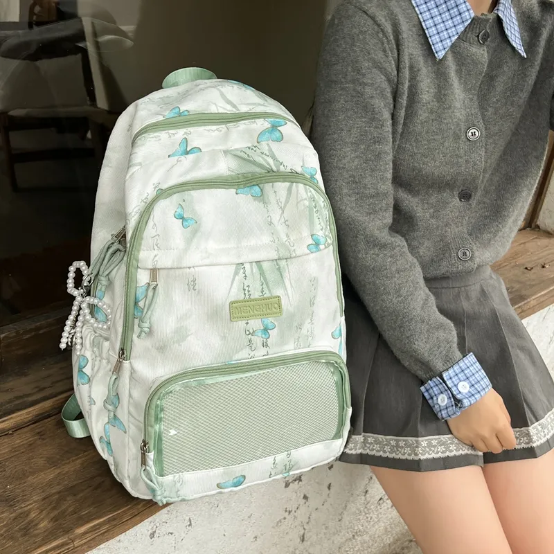 LUVISTRUE Corduroy PVC Blend Backpacks Regular Women's Gray/Green/Khaki/Pink/Yellow/Blue-37