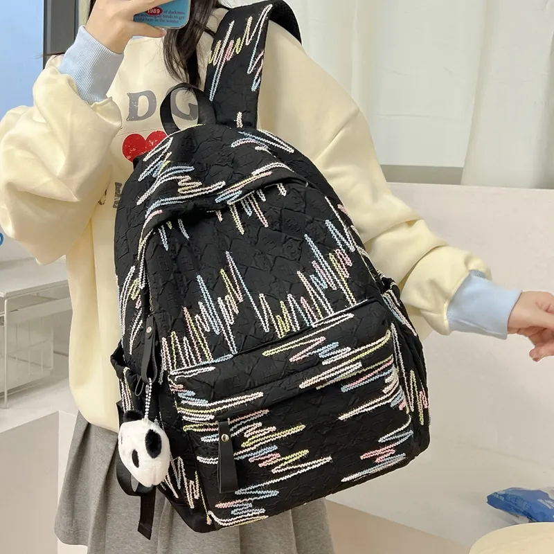 LUVISTRUE Composite Cloth Backpack Women's White/Black/Pink/Yellow-7