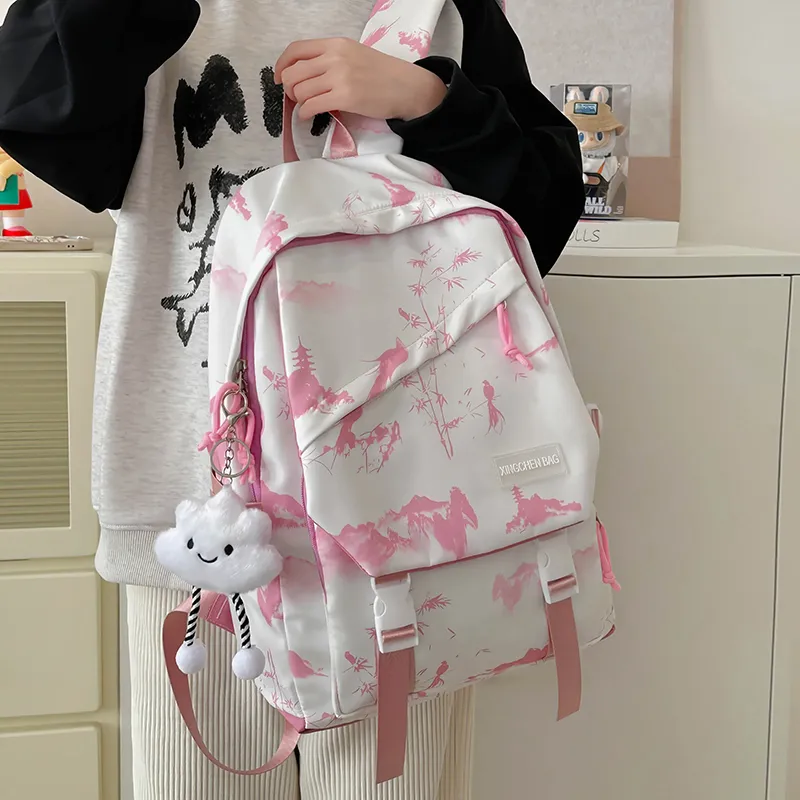 LUVISTRUE Nylon Backpack Unisex Gray/Red Green Pink-19