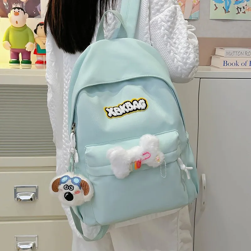 LUVISTRUE Nylon Backpack Large Size Unisex Ecru Black/Yellow/Light Green/Light Blue-22