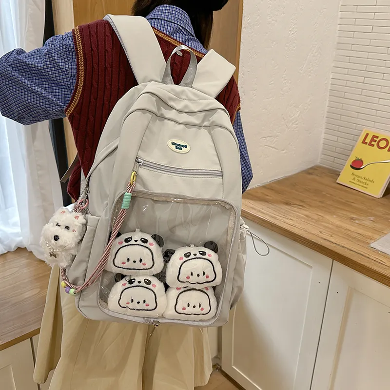 LUVISTRUE Nylon Fabric Backpack Regular Unisex White Blue/Yellow Black/Gray-34