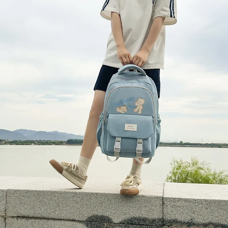 LUVISTRUE Nylon Backpack Regular Unisex Black Purple/Pink Blue/Gray-16
