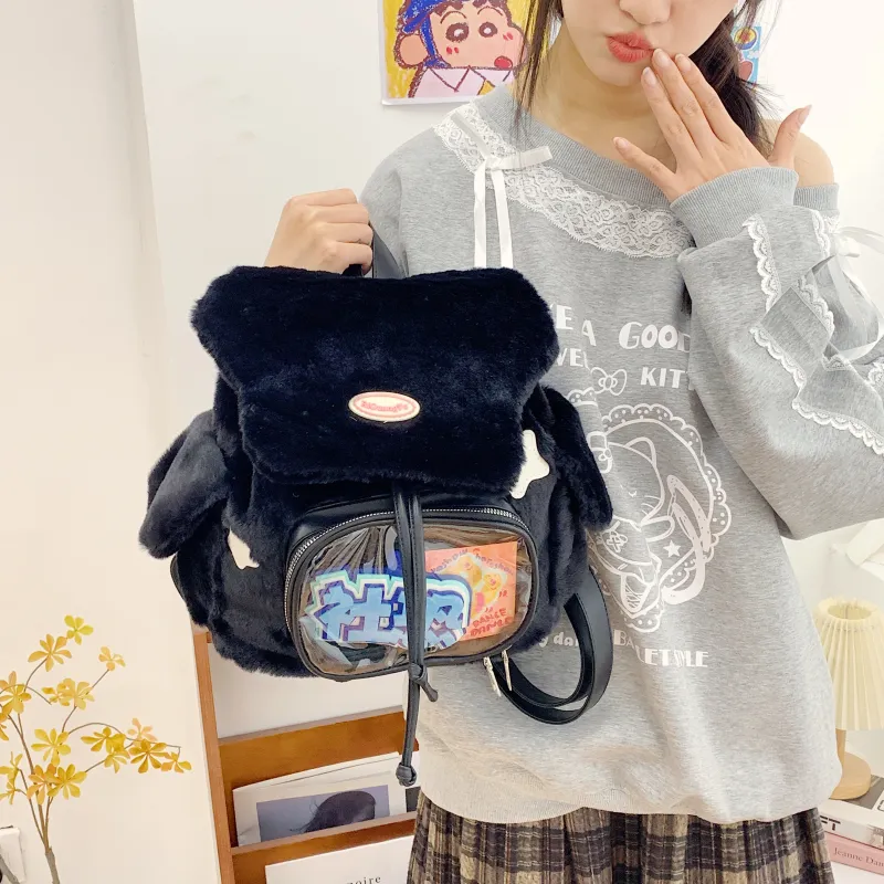 LUVISTRUE Plush Backpack Regular Women's White/Black-9