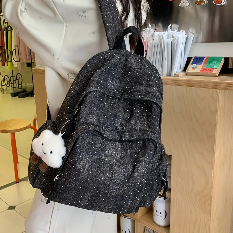 LUVISTRUE Denim Backpacks Regular Women's Blue/Dark Blue/Black-16