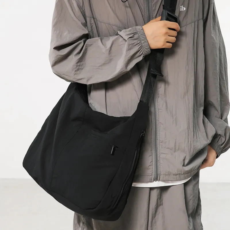 LUVISTRUE Nylon Cycling Hobo Bag, Messenger Bag, Shoulder Bag, Crossbody Bag Men's Black/Gray/Ecru-13