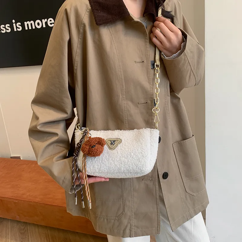 LUVISTRUE Faux Lambswool Shoulder Bags Cell Phone Pouch Crossbody Bags Women's White/Khaki/Brown-11