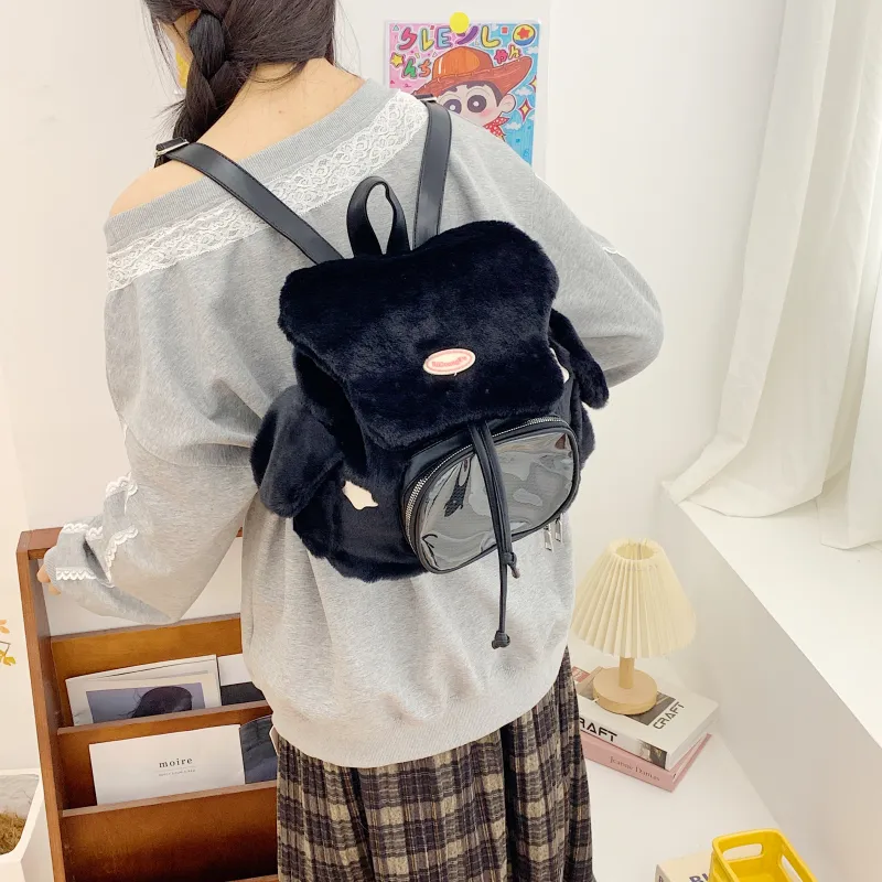 LUVISTRUE Plush Backpack Regular Women's White/Black-8