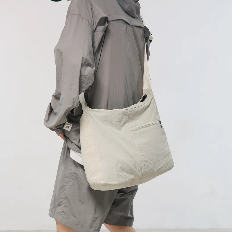 LUVISTRUE Nylon Cycling Hobo Bag, Messenger Bag, Shoulder Bag, Crossbody Bag Men's Black/Gray/Ecru-8