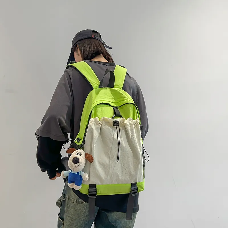 LUVISTRUE Nylon Backpack Regular Unisex Neon Green/Red/Brown/Red/Light Gray/Black-5