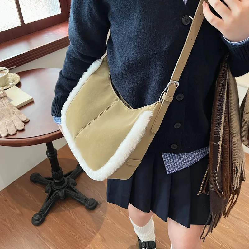 LUVISTRUE Faux Suede Shoulder Bag Handbag Crossbody Bag Medium Size Women's Brown/coffee/green-16