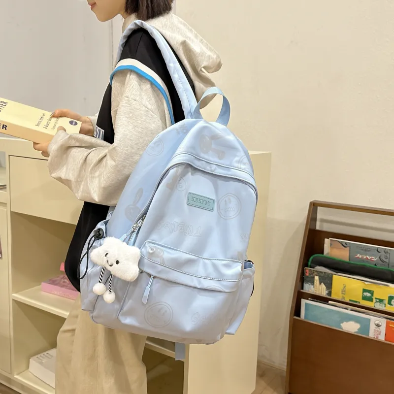 LUVISTRUE Nylon Backpack Regular Unisex Blue/Green/White/Black/Beige/Pink-3