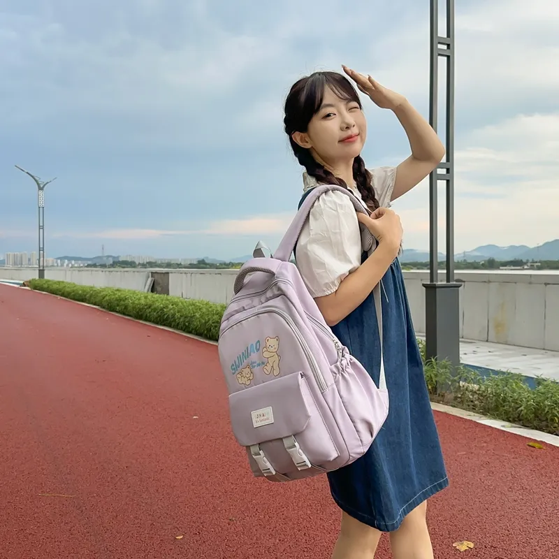 LUVISTRUE Nylon Backpack Regular Unisex Black Purple/Pink Blue/Gray-8