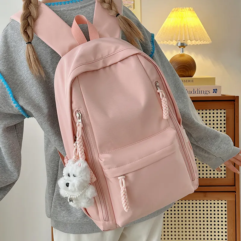 LUVISTRUE Nylon Backpack Unisex Black/Pink/Burgundy/Light Yellow-7