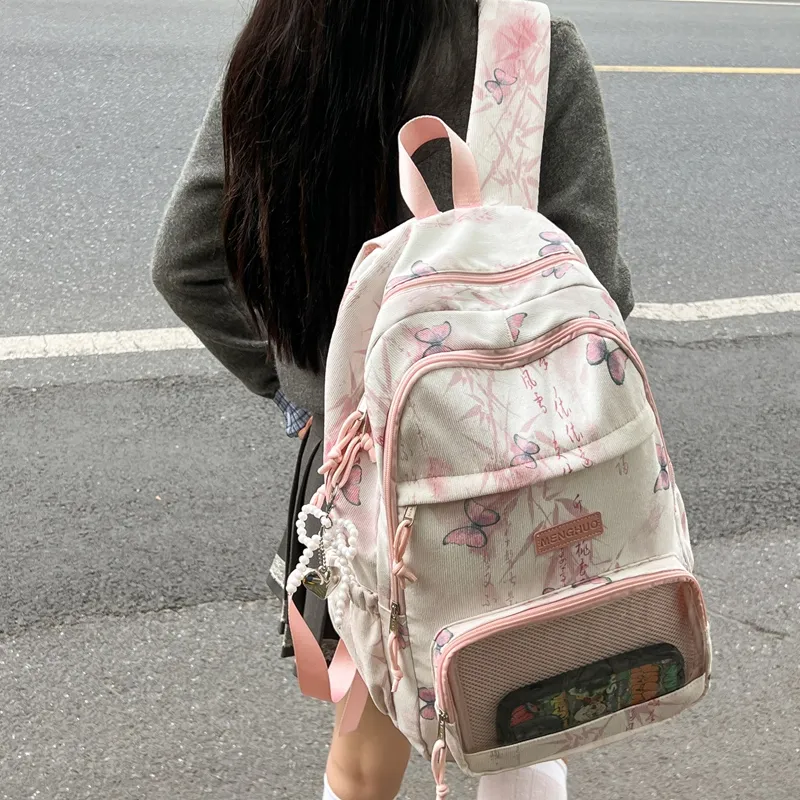 LUVISTRUE Corduroy PVC Blend Backpacks Regular Women's Gray/Green/Khaki/Pink/Yellow/Blue-26