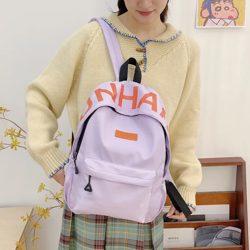 LUVISTRUE Nylon Fabric Backpack Unisex White/Black/Purple/Khaki/Pink-19