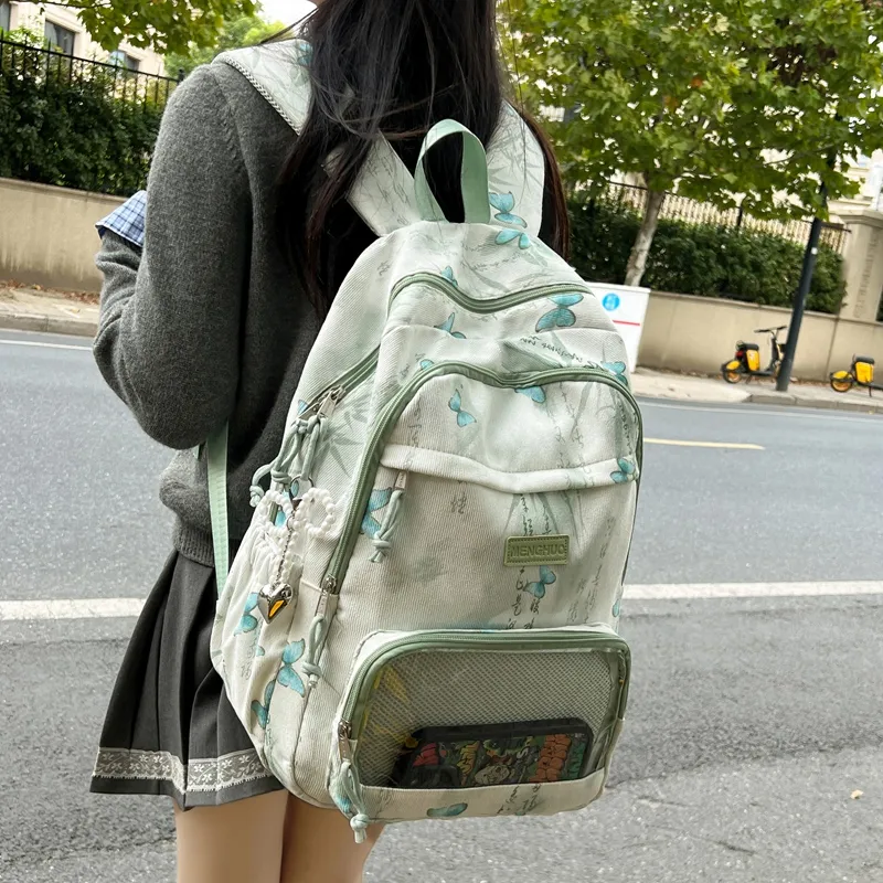 LUVISTRUE Corduroy PVC Blend Backpacks Regular Women's Gray/Green/Khaki/Pink/Yellow/Blue-40