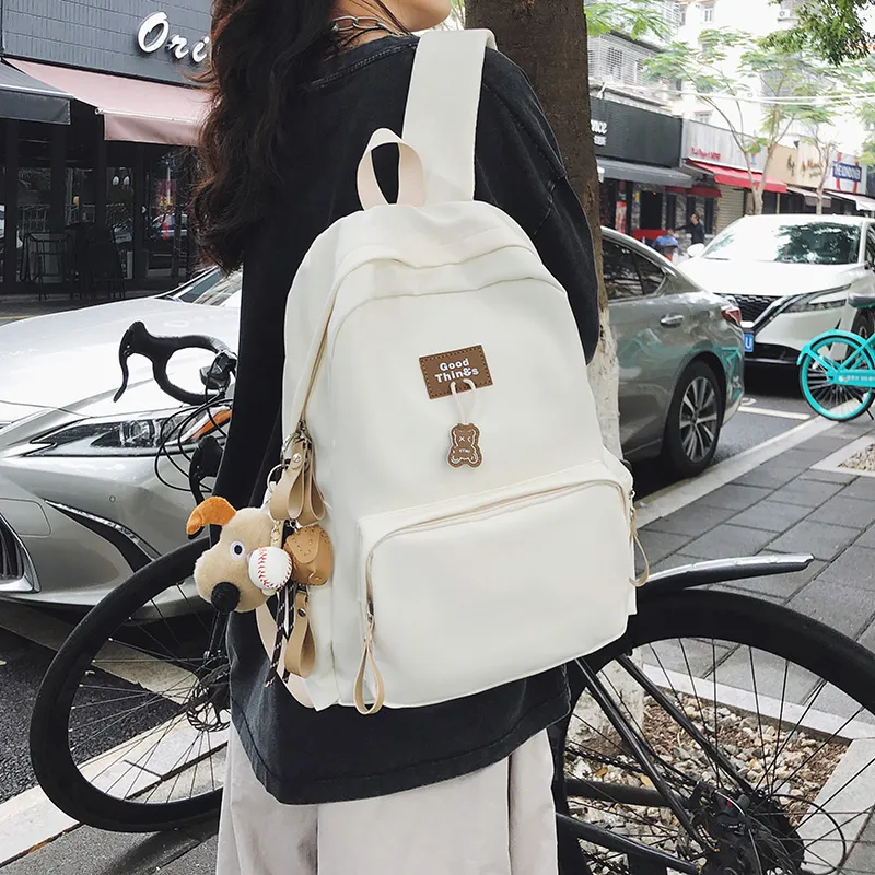 LUVISTRUE Nylon Backpack Unisex White/Black/Khaki/Peacock Blue-2