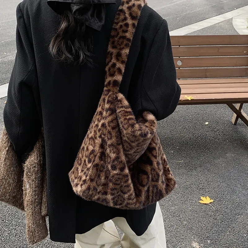 LUVISTRUE Plush Shoulder Bag Tote Medium Size Women's Khaki/Brown/Black-10
