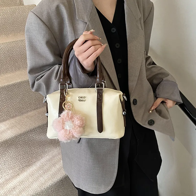 LUVISTRUE PU Boston Bag One Shoulder Handbag Crossbody Bag Women's White/Black/Pink/Coffee-1