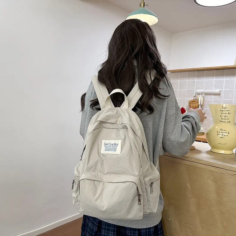 LUVISTRUE Nylon Backpack Unisex Ecru/Black/Pink/Blue-5
