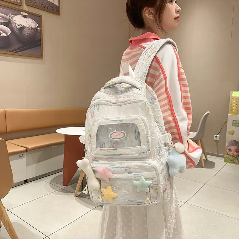 LUVISTRUE Nylon Backpacks Regular Women's White/Pink/Black-5