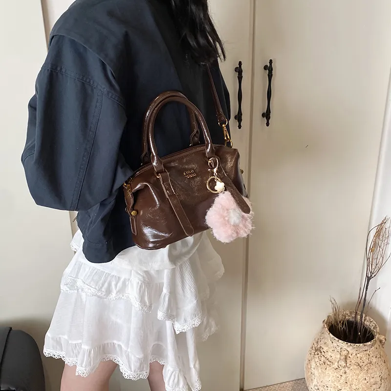 LUVISTRUE PU Boston Bag One Shoulder Handbag Crossbody Bag Women's White/Black/Pink/Coffee-21