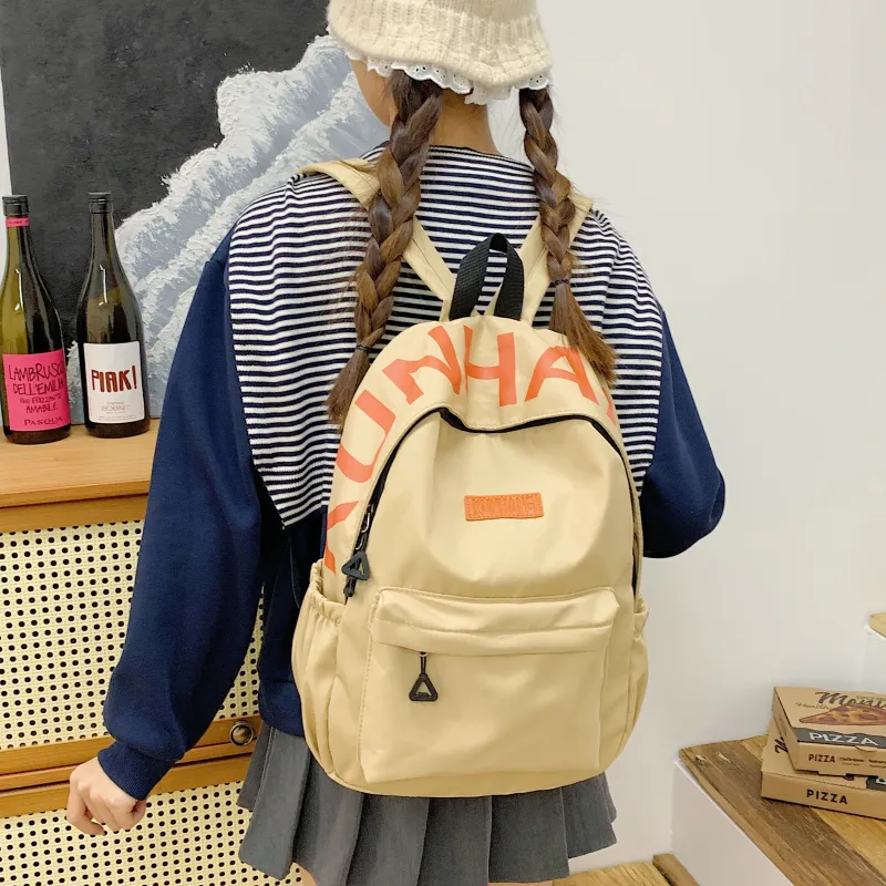 LUVISTRUE Nylon Fabric Backpack Unisex White/Black/Purple/Khaki/Pink-23