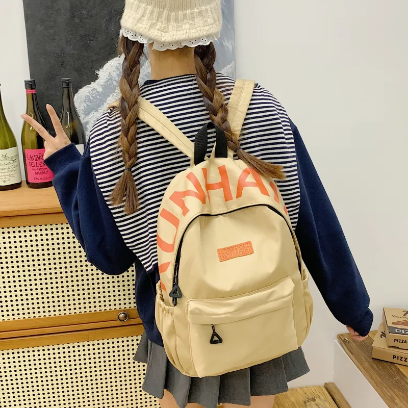 LUVISTRUE Nylon Fabric Backpack Unisex White/Black/Purple/Khaki/Pink-22