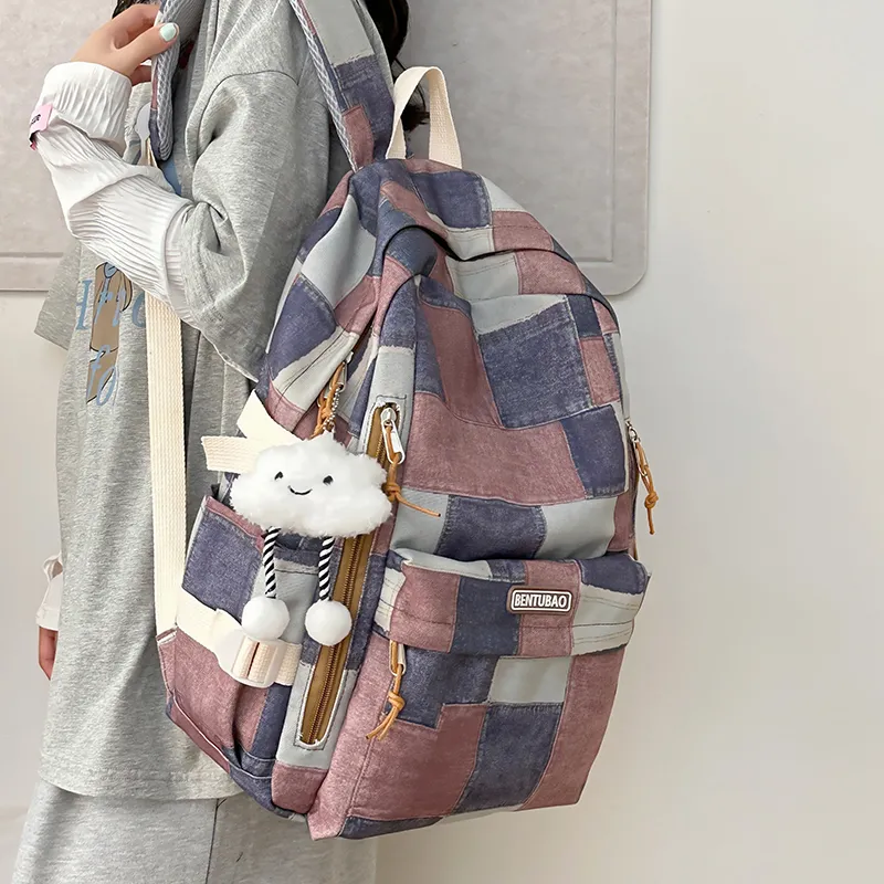 LUVISTRUE Denim Backpack Unisex Pink/Brown/Blue-11