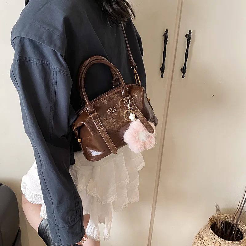 LUVISTRUE PU Boston Bag One Shoulder Handbag Crossbody Bag Women's White/Black/Pink/Coffee-22