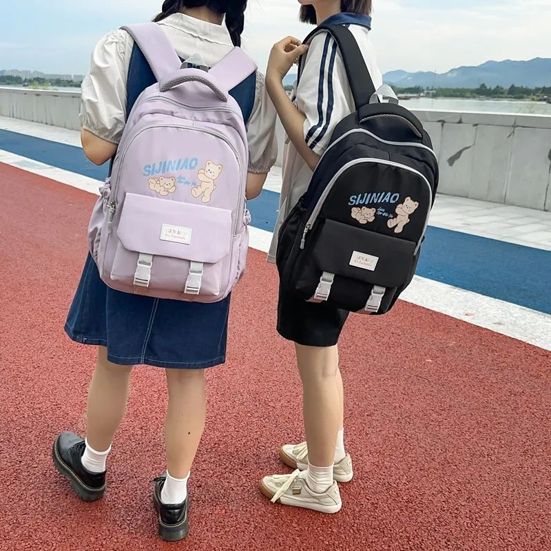 LUVISTRUE Nylon Backpack Regular Unisex Black Purple/Pink Blue/Gray-3