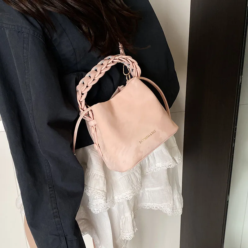 LUVISTRUE PU Bucket Bags Shoulder Bag Crossbody Bag Handbag Medium Size Women's White/Pink/Black/Coffee-9