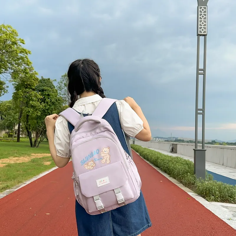 LUVISTRUE Nylon Backpack Regular Unisex Black Purple/Pink Blue/Gray-5