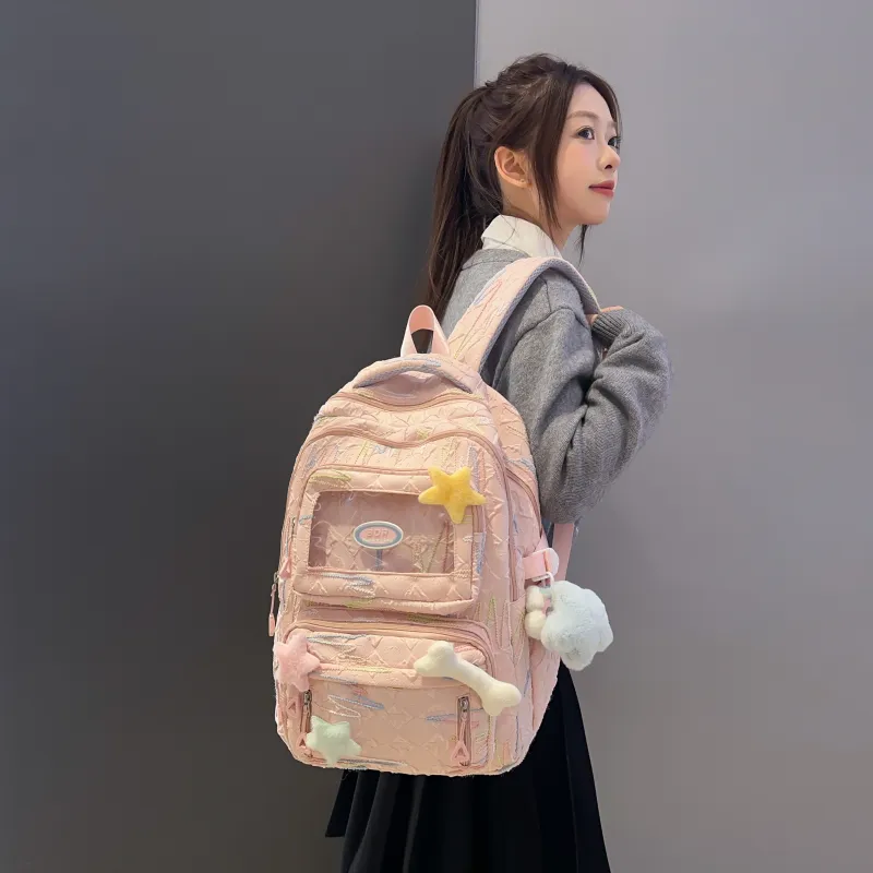 LUVISTRUE Nylon Backpacks Regular Women's White/Pink/Black-19