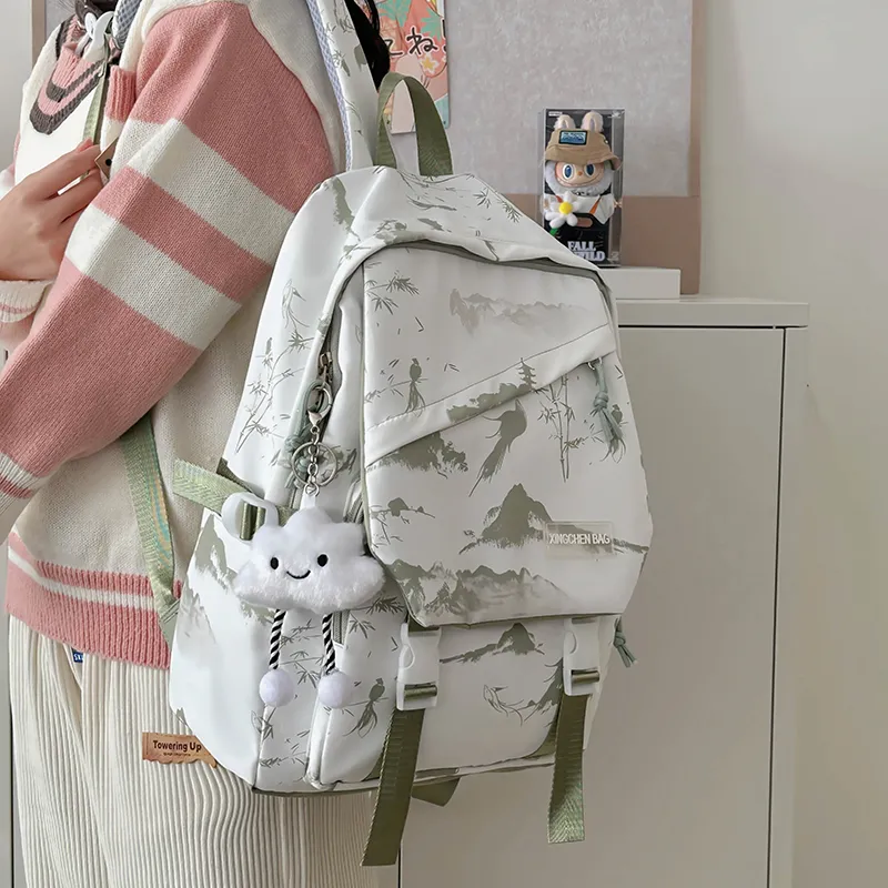LUVISTRUE Nylon Backpack Unisex Gray/Red Green Pink-16