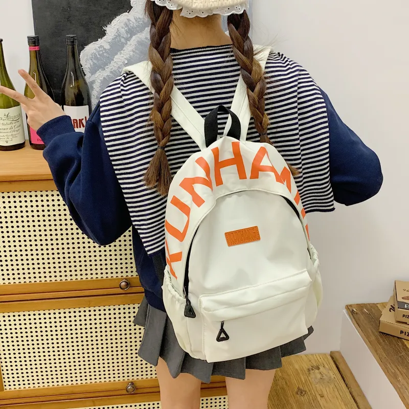 LUVISTRUE Nylon Fabric Backpack Unisex White/Black/Purple/Khaki/Pink-2