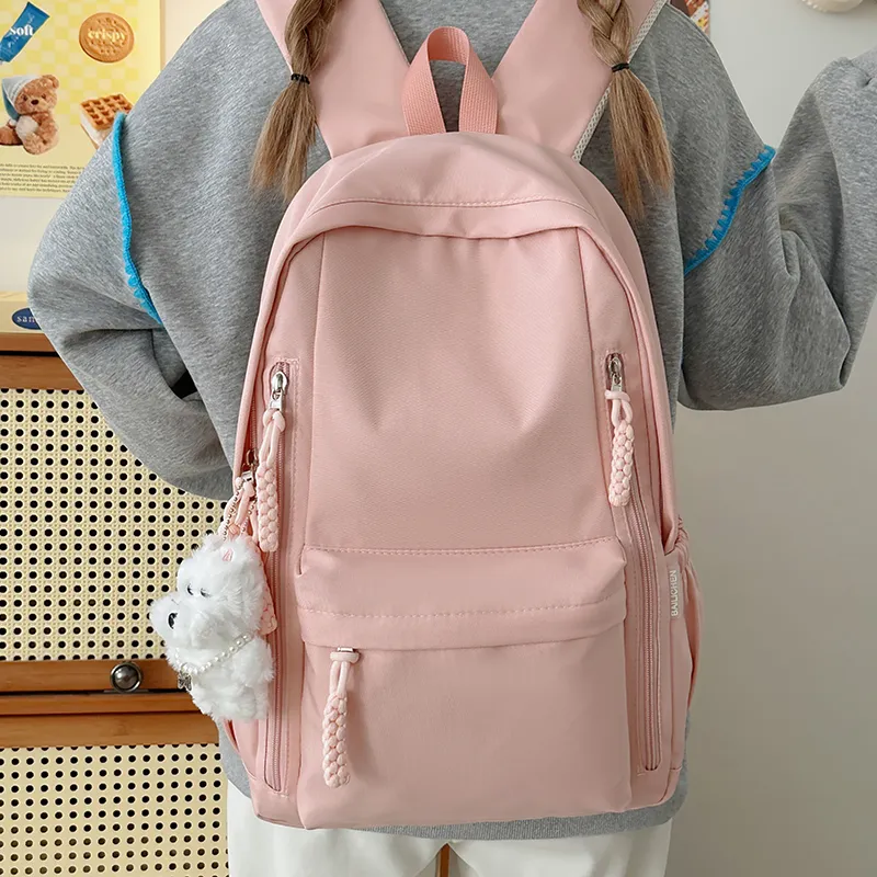 LUVISTRUE Nylon Backpack Unisex Black/Pink/Burgundy/Light Yellow-10