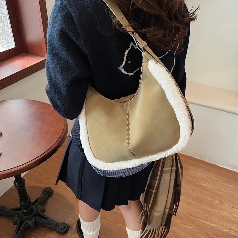 LUVISTRUE Faux Suede Shoulder Bag Handbag Crossbody Bag Medium Size Women's Brown/coffee/green-13